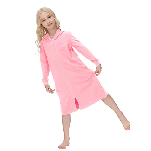 Ni𝐠htgowns Girls Zip Up Hoodies Ro𝐛es Soft Cotton Bathro𝐛e Long Sleeve Housecoat Loose Loung𝐞wear with Pockets2