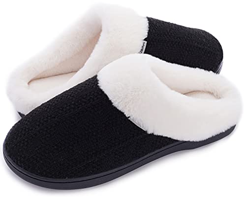 Joomra Womens House Slippers With Memory Foam Fuzzy Warm Size 7 8 Anti Slip Soft Fur Lined Winter Comfortable Indoor Ladies Plush Home Lightweight Close Toe Bedroom Shoes Black