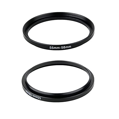55mm-58mm Step Up Ring(55mm Lens to 58mm Filter, Hood, Lens Converter and Other Accessories), Camera Lens Filter Adapter Ring-2 Packs