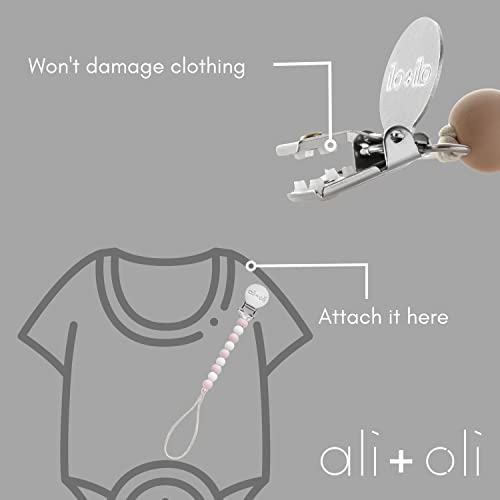 Image of Ali+Oli Silicone Pacifier Clip for Baby (Thin Pink) 100% Food-Grade BPA Free Newborn Pacifier Holder Infant Binky Clip for Baby for Baby Boy or Girl