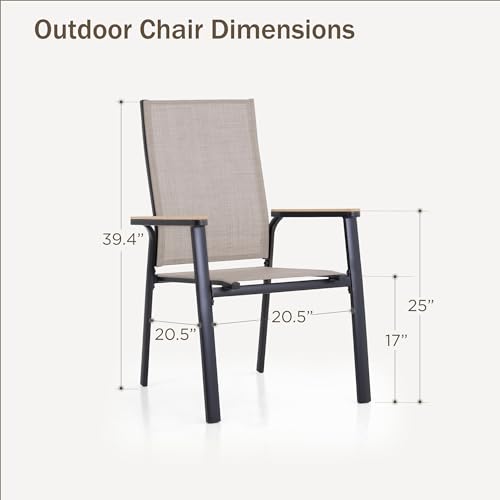 Image of PHI VILLA Outdoor Stackable Dining Chairs Set of 6 w /Aluminum Frame, Beige | Breathable & quick-drying Textilene, Space-saving, Light-weight, Weather-resistant, Patio lawn deck