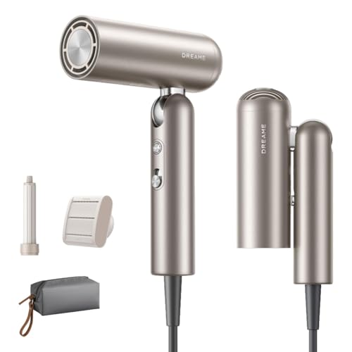 DREAME Pocket Secador de Pelo, 110000 RPM Secador de Pelo Profesional con 3 Formas Plegables, Peso Ligero de 300g, 300 Millones de Iones Negativos/Cm³, Temperatura Constante de 57 °C, Dorado