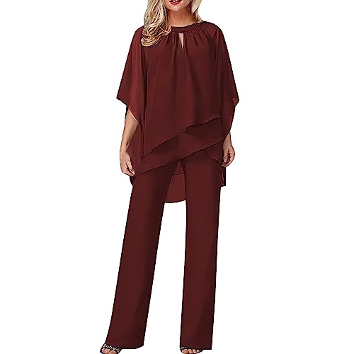 Hosenanzug Damen Tüll Abendanzug Sets Zweiteiler Chiffon Shirt Und Hohe...