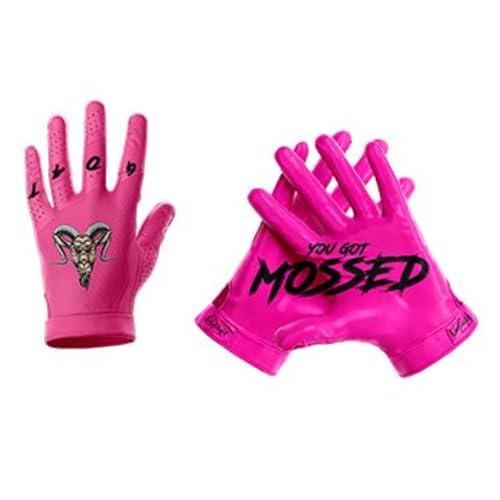 HIGHLIGHT FACTORY ATL G.O.A.T. You Got Mossed - Ultra Grip Football Gloves - Superior Grip, Breathable Design, for All Weather Conditions (Pink, Adult Medium)