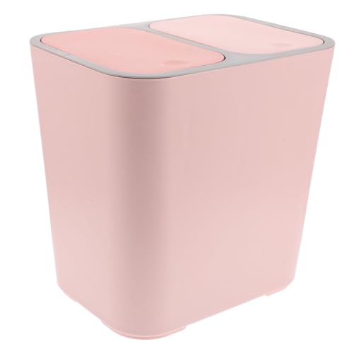 Caneca de basura rosa con doble compartimento y tapa