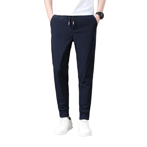 Pantalon d'été en soie glacée pour homme avec taille élastique brodée