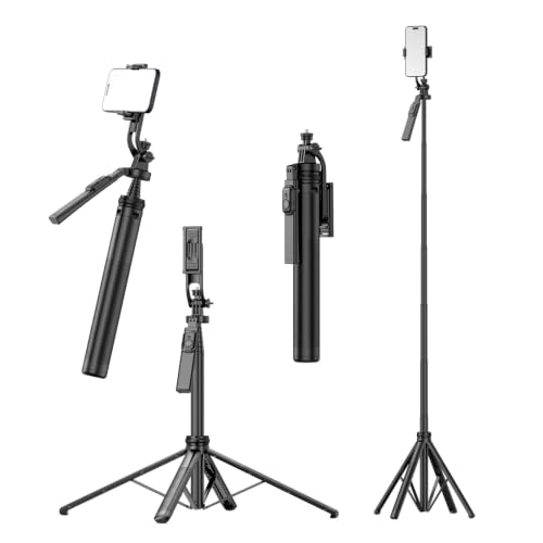 Image of Amazon Basics 71 inch Extendable Selfie Stick Tripod with Quad Stand, 360 Rotatable Handle, Detachable Bluetooth Remote, Phone Tripod for Vlogging, YouTube & Travel, Compatible with All Smartphones