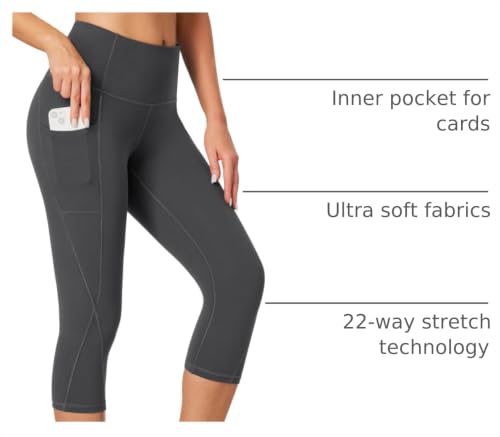 Image of Heathyoga Capri Leggings for Women High Waisted Capri Leggings with Pockets for Women Tummy Control Yoga Pants Women