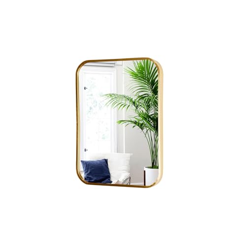 ZYGNHMO Gold Aluminum Metal Framed Mirror with Rounded Corners, Rust Resistant, Wall Mounted Mirror for Bedroom or Living Room,Vertical Hanging (Gold, 11.8x15.7inch)