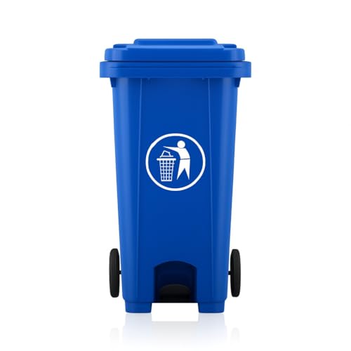 DUAS Outdoor Wheelie Bin Trash Can Large 100L & 120L EN840 Certified Rubbish Waste Dustbin with Lid, Rubber Wheels, and Steel Axle – Durable for Home Workplace and Commercial Use (Pedal Blue, 100L)