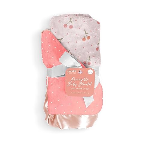 Image of JuJuBe x Studio Oh! Baby Essentials Reversible Baby Blanket - Soft Throw for Newborns & Infants, Ideal for Tummy Time, Home, Travel & Nursery Essentials - Perfect Cherry Cute