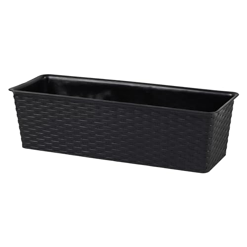 Annastore Balkonkasten - Blumenkasten aus Kunststoff in Rattan-Optik L 30 cm oder L 40 cm - Blumenkästen für Balkon und Terrasse wetterfest - Balkonkästen wetterfest (Anthrazit, 50 x 19 x 14,5 cm)