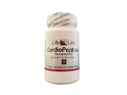 LifeLink's Cardiopeptase (Serrapeptase) | 5mg x 100 Enteric Coated Tablets | Proteolytic Enzyme | for: Remove Dead Tissue, Joint Health, Lung Health, Eye Health, Ear Health, Skin Health, Brain Health