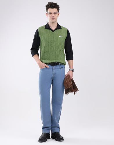 Image of Monte Carlo Men's Regular Fit Pullover | Self Design Pattern | Pull On Closure with Sleeveless V Neck Winter Pullover for Men's