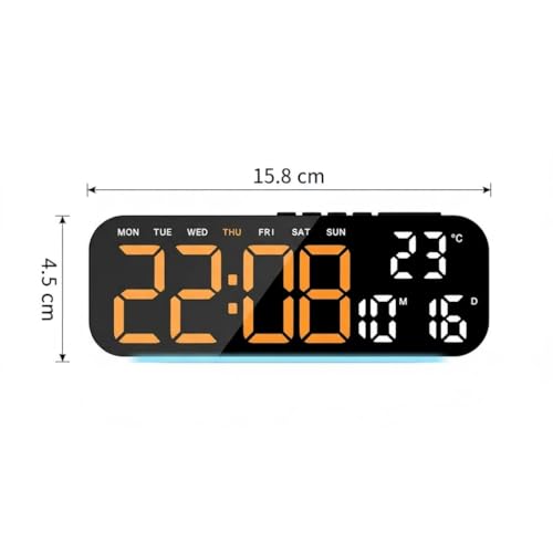 Image of Niyam Digital Table Clock with LED Display 4 Levels Brightness Dual Alarm 5 Light Sensing Mode Temperature /Date /Day /Week /12 /24H Time for Home & Office (Orange Digit, Black GH9015)