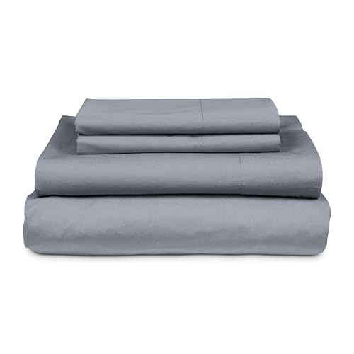 MyPillow Percale Bed Sheets – 100% Cotton, 270 Thread Count, Full, Deep Pocket, Cool & Crisp Feel, Durable, Breathable Sheet Set with Pillowcases –Full, Ash