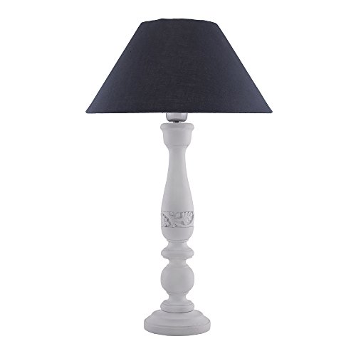 Image of Homesake Handcrafted Wooden Table Lamp for Bedroom & Living Room|Decorative Bedside Reading Lamp with Fabric Shade, E27 Holder|Bulb Included|White Floral Carved Base for Home Decor, Black