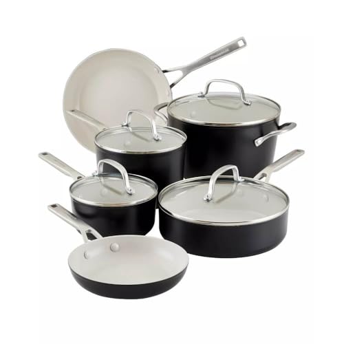 KitchenAid 84837 10 Pc Hard Anodized Nonstick Ceramic Cookware Set Matte Black