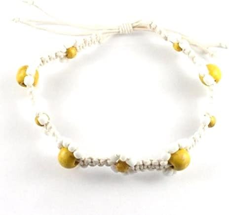 Gower Coast CraftsHandmade Daisy Flower Bead Macrame Surf Anklet in Ivory Cotton Cord