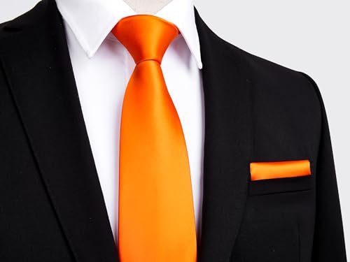Image of HISDERN Mens Solid Color Ties Formal Satin Necktie and Pocket Square Set Classic Wedding Business Tie & Handkerchief