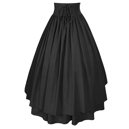 Women Renaissance Skirt Vintage High Waisted Button Skirt