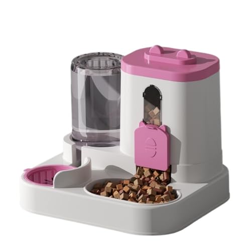 自動給餌給水器 猫・犬兼用 二合一 飲水ボウル ペット用品 (ピンク)
