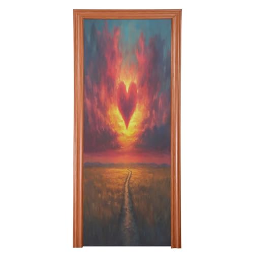 FLildon Heart Shaped Clouds Landscape Valentine's Day Door Cover Decoration, Party Accessory Porch Decor for Festive Ornament Room Door Covers 36 x 98 Inch