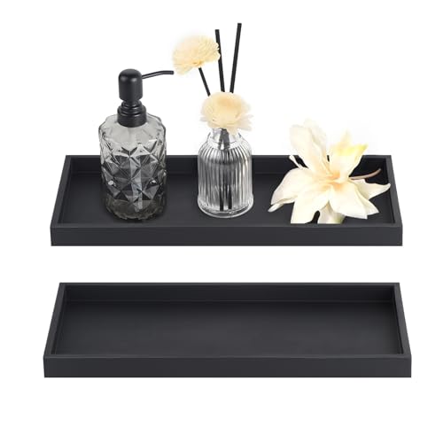 EXELCO 2er Vassoio Portaoggetti Bagno Nero 30cm - Silicone Rettangolare per Toeletta, Gioielli, Cosmetici, Profumo - Decorazioni Bagno Piccolo