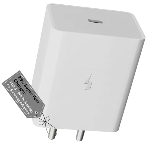 Image of 25W Type-C Fast Charger for Samsung Galaxy F Series - Compatible with F16 F06 F05 F14 F55 F56 F23 F42 (5000mAh) F15 F34 F54 F13 F12 (6000mAh) - No Cable| Original Rapid Charging (White)