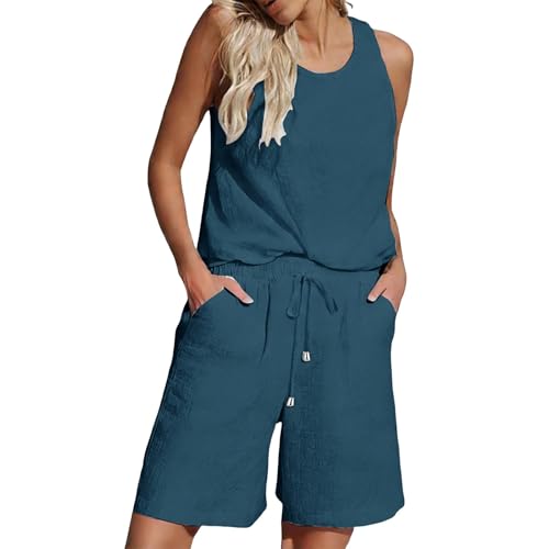 Ensemble en lin 2 pièces pour femme avec gilet chic et short fluide