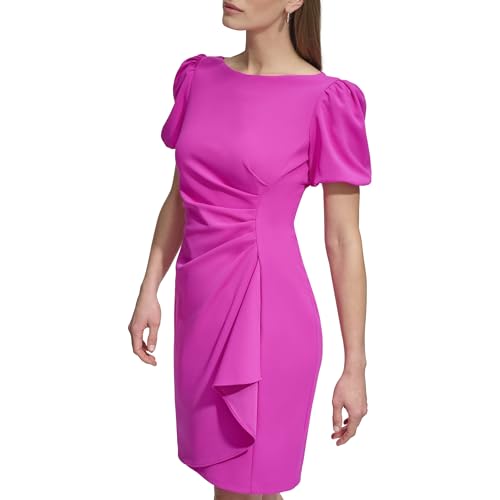 Image of DKNY Women's Short Sleeve Boat Neck Side Ruched Dress