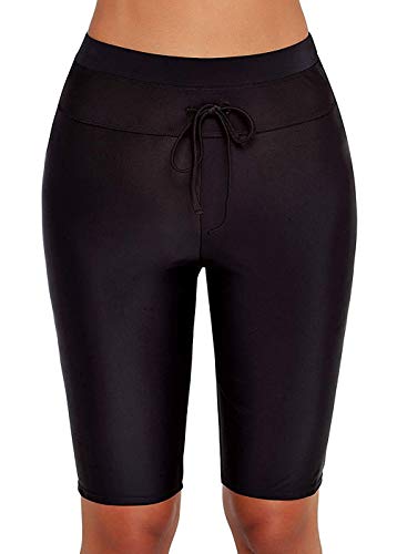 pjsonesie Womens Sport Board Shorts Swimsuit Bottom High Waisted Tankini Skinny Capris Swim Shorts (Black, X-Large (US 14-16))