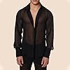 Carolilly Men's Long Sleeve Black Mesh Shirt See Through Button Down Tops Shirt for Party Club Danse Latin (Black, XXL) #1