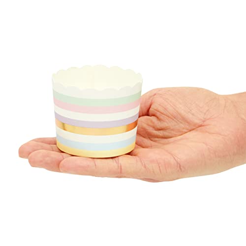 50 Pack Striped Paper Baking Cups, Rainbow Pastel Cupcake Liners For Muffins (2.2 In) #TOP3