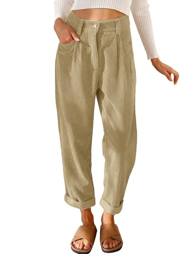 Tincini Cordhose Damen Casual High Waist Tapered Hose Baumwoll Gerades Bein...