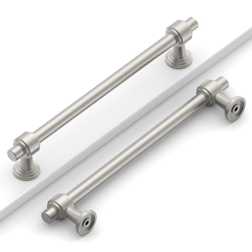 Image of 10 Pack 6.3 inch(160mm) Brushed Satin Nickel Cabinet Pulls Kitchen Cabinet Handles Cabinet Hardware Nickel Drawer Pulls for Cupboard CK0081