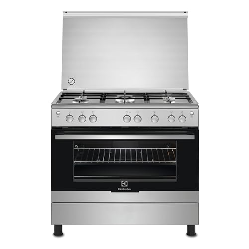 Electrolux 90x60cm Freestanding Cooker, Full Gas Cooking Range with 5 Burners, Cast iron pan support, European Quality Oven with One Hand Automatic Ignition & Thermocouple Safety, Silver, EKG9000A4X
