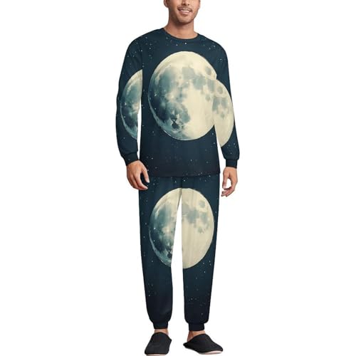 Full Moon with Stars Men’s Pajama Set Long Sleeve Top And Pants Loungewear Sleepwear Pjs Nightwear
