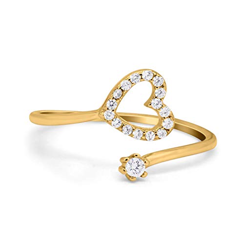 Blue Apple Co. Yellow Tone, Simulated Cubic Zirconia Size-3 Heart Promise Ring Round CZ 925 Sterling Silver