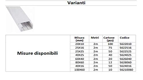 TOT Electric Canaline di varie dimensioni per cablaggi in plastica passacavi bianco coprifili a parete con copertura ottima qualità (Misura 100x60 mm)