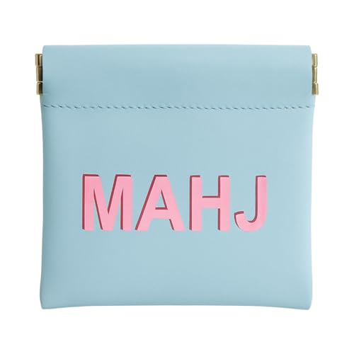 Sunnymove Mahjong Dice Bags 3.8 x 3.9 in PU Squeeze Mahjong Pouch Mini Dice Coin Tiles Purse for Board Game Party Travel(Light Blue 1 Pcs)
