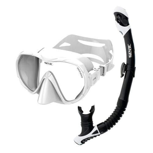 SEAC Set Bis Rondò Dry - Schnorchelset für Erwachsene mit rahmenloser Einzellinsenmaske aus gehärtetem Glas und Dry Top Schnorchel mit Ausblasventil und ergonomischem Silikonmundstück SEAC Set Bis Rondò Dry - Schnorchelset für Erwachsene mit rahmenloser Einzellinsenmaske aus gehärtetem Glas und Dry Top Schnorchel mit Ausblasventil und ergonomischem Silikonmundstück