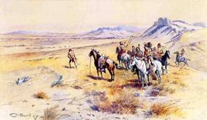 Indian War 1901 peinture à l'huile Charles Marion Russell pour sublimer un salon style rustique