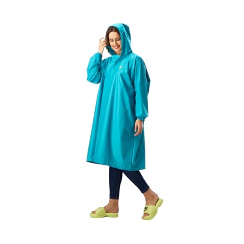 Image of ZEEL Unisex Outdoor Rain Poncho for Adult, Waterproof, Lightweight & Packable, Polyester Pullover Full Sleeves Hooded Rainwear, Raincoat for Camping, Hiking, Travelling (AZ33, Free Size, Columbia)