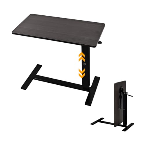 RAKU サイドテーブル 介護テーブル 昇降式 ベッドサイドテーブル 幅80 cm 無段階高さ調節 薄型キャスター付き ラク移動 手元に引き寄せるデザイン (ダークブラウン)