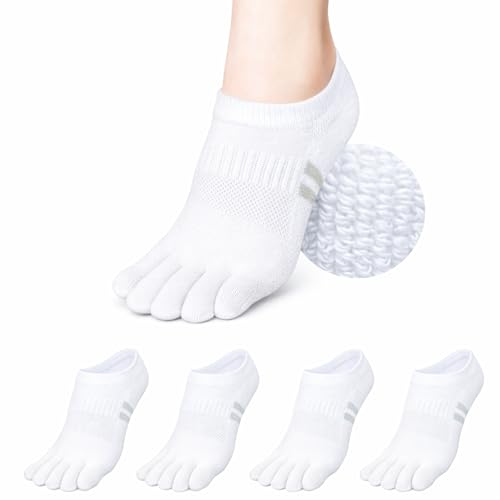 Image of soxsense Cushion No Show Toe Socks For Women Five Finger Socks Low Cut Athletic Running Socks 4 Pairs
