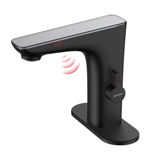 Ruvida Touchless Bathroom Faucet,Matte Black Bathroom Faucet,Bathroom Sink Faucets With Deck Plate,Faucet With Digital Temperature Display Screen cover