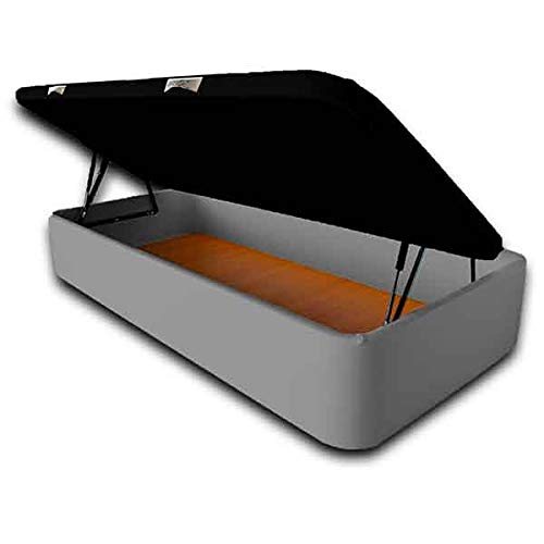 Ventadecolchones - Canapé Modelo Serena Gran Capacidad Apertura Lateral tapizado en Polipiel Gris Medidas 90 x 190 cm con Tapa en Tejido 3D