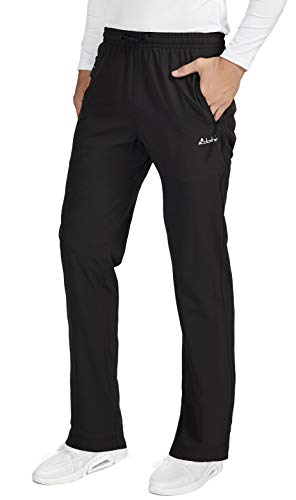 Clothin Men's Lightweight Quick-Dry Elastic-Waist Drawstring Pants with Zipper Pockets for Hiking Casual Travel,Black,3XL(45-48W x 34L)