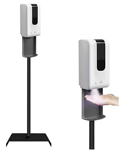 Fengjie Automatic Liquid Hand Sanitizer Dispenser with Floor Stand and Drip Catcher, Touchless,1200ML Auto Sensor Sanitizing Station, Refillable Bottle, White, Touch Free